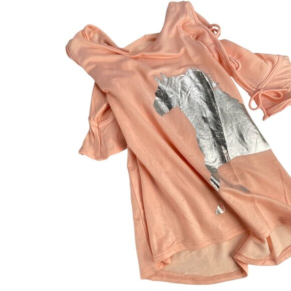 Love Alexa Girls Top Size M Unicorn Print Top Pink Ruffled Tie Sleeves Rayon Ble - Picture 3 of 8